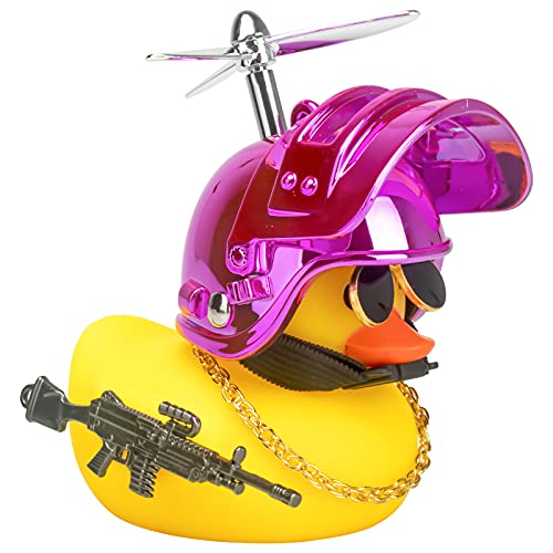 wonuu Gummiente, gelbe Ente, Auto-Ornamente, coole Ente, Auto-Dekoration mit Propeller, Helm, Sonnenbrille (bunt, pink-gelb) von wonuu