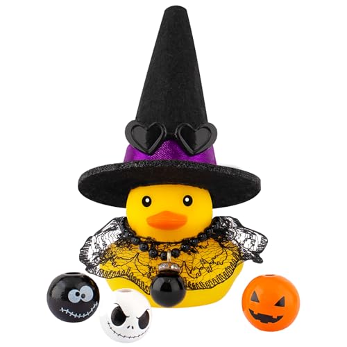 wonuu Halloween Gummiente Hexe Ente Auto Dekorationen Halloween Zubehör Hexenhut Kürbis Totenkopf und Umhang Spitzenrock von wonuu