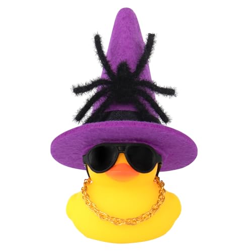 wonuu Halloween Gummiente Hexe Ente Auto Dekorationen Spinne Halloween Zubehör Hexenhut Sonnenbrille und Halskette, Lila von wonuu