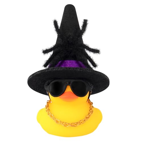 wonuu Halloween Gummiente Hexe Ente Auto Dekorationen Spinne Halloween Zubehör Hexenhut Sonnenbrille und Halskette, Schwarz von wonuu