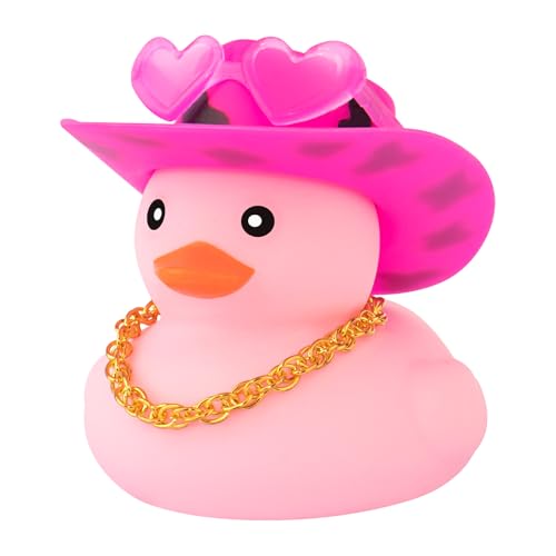 wonuu Pinke Gummiente mit herzförmiger Sonnenbrille Autoenten kleine Enten mit Cowboyhut Punkt-Rosa Schwarz von wonuu