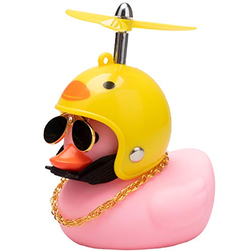 wonuu Rosa Ente Auto Armaturenbrett Dekorationen Gummiente Auto Ornamente Coole Ente mit Propeller Helm Sonnenbrille Goldkette von wonuu