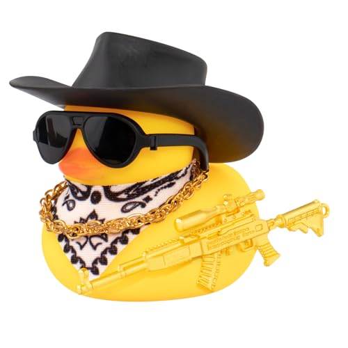 wonuu SKS Auto-Gummi-Cowboy-Ente, Enten-Ornament, cooles Autozubehör, Ente, Auto-Armaturenbrett-Dekoration, spezielle Requisiten-Halskette von wonuu