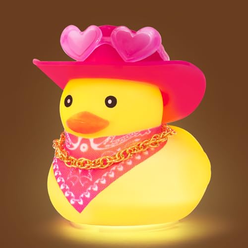 wonuu Süße gelbe Gummiente mit Licht Leuchtende Gummienten mit rosa herzförmiger Sonnenbrille Bandana Goldkette Cowboyhut Solide Rose von wonuu