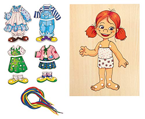 Hape International Woody_ Fädelspiel - Mädchen mit Kleidung von woody