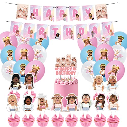 32 Stück Pink Girl Geburtstagsdekorationen, Wopin Pink Girl Luftballons, Kuchendekoration Happy Birthday Banner für Kindergeburtstagsfeier Dekorationen Geburtstagsgeschenke von wopin