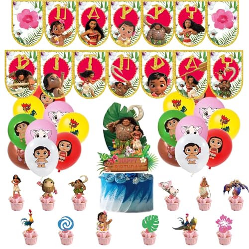 44 Stück Moana Geburtstag Deko Luftballons Set Wopin Moana Party Supplies Thema Geburtstag Party Dekorationen enthalten Banner, Kuchenaufsatz, Cupcake-Topper, Luftballons von wopin