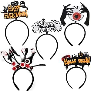 5 Stücke Haarreifen Halloween,Wopin- Halloween Kopfschmuck mit Augäpfel und HAPPY HALLOWEEN Logo für Kinder Mädchen und Damen,Perfekt für Halloween Karneval Grusel Party Kostüm Zubehör von wopin