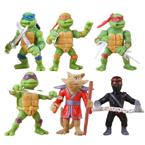 6er-Pack Sewer Ninja Mini-Figuren-Set Wopin-Mini-Schildkröten-Figuren Kuchendeckel Geburtstagsparty-Zubehör Cupcake-Figuren Kindergeburtstagsparty von wopin