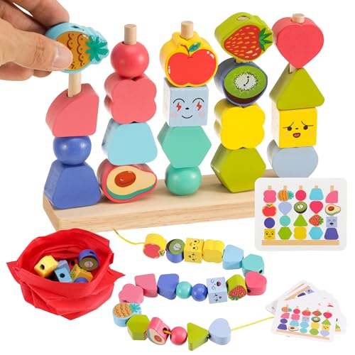 Montessori Spielzeug ab 2 3 4 Jahre, Geschenk für 2-4 Jahre, Fädelspiel Bausteinen Motorikspielzeug Holzspielzeug mit Steckspiel, Geschenk für Kleinkinder Geburtstag, Halloween, Weihnachten Montessori Spielzeug ab 2 3 4 Jahre, Geschenk für 2-4 Jahre, Fädelspiel Bausteinen Motorikspielzeug Holzspielzeug mit Steckspiel, Geschenk für Kleinkinder Geburtstag, Halloween, Weihnachten von worahroe