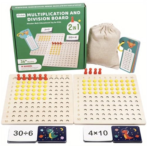 wou Montessori 2 in 1 Mathe Lern Multiplikations und Teilungs Brettspiel, Multiplikationstabelle Kinder Lernen, Lern Spiel für Mathematische Manipulationen, Multiplikationskarten, Geteilt Rechnen von wou