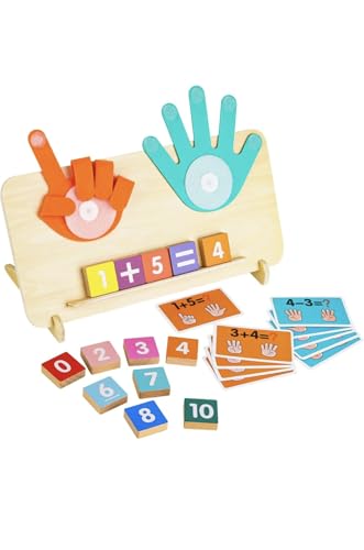 wou Montessori Holzbrett mit Filzhänden Finger Zahlen, Zählspielzeug Lehrhilfen Zahlen Lernen Kleinkind für Kinder Filz Mathematik Addition und Subtraktion Lehre Früherziehung Zähl und Rechenspielzeug von wou