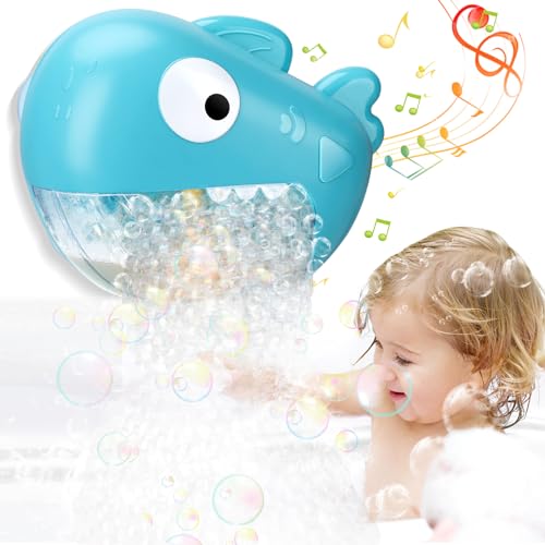 Baby Badespielzeug mit Musik - Haie Badewannenspielzeug Seifenblasenmaschine mit 1000+ Blasen pro Minute Badewanne Spielzeug Wasserspielzeug Badespielzeug für Jungen und Mädche,Blau von woyada