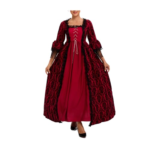 wuchun Mittelalter-Kleid für Damen, Renaissance-Kostüm, Maxi-Langballkleid für Halloween-Party von wuchun
