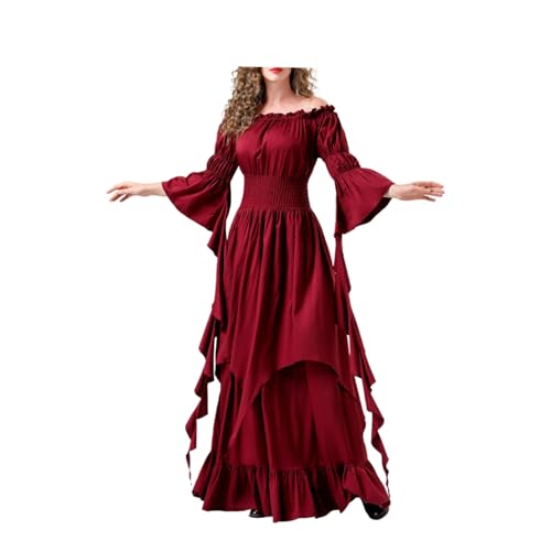 wuchun Renaissance-Maxikleid für Damen, mittelalterliches Bauernkostüm, Piratenkleider für Erwachsene, Damen, für Halloween-Party von wuchun