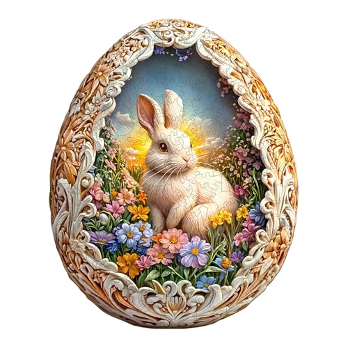 Holzpuzzle Erwachsene, Osterhase in Blume Holzpuzzle, Unregelmäßige Einzigartige Form Puzzleteile, Geschenkverpackung, Ostergeschenke für Erwachsene und Kinder(L-37.5 * 308.2cm-280 Stück) von wudhank