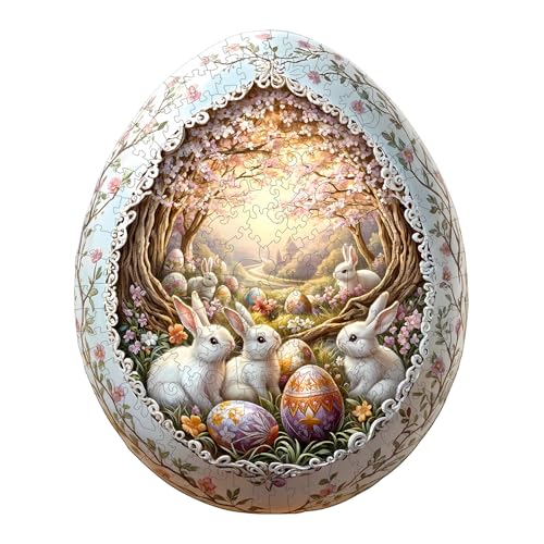 Holzpuzzle Erwachsene, Osterhase und Bunte Eier Holzpuzzle, Unregelmäßige Einzigartige Form Puzzleteile, Geschenkverpackung, Ostergeschenke für Erwachsene und Kinder(L-37.6 * 30.7cm-280 Stück) von wudhank