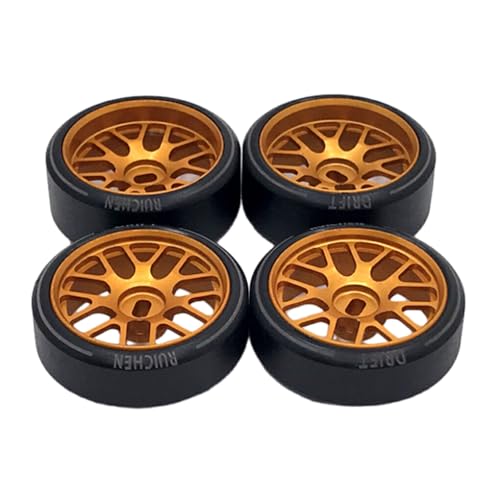 wueiooskj 4 stück 27mm Drift Reifen Reifen Metall Felge Für 1/28 Wltoys K969 K989 P929 Drift Räder Für WLtoys 1/28 K969 K979 K989, Gold von wueiooskj