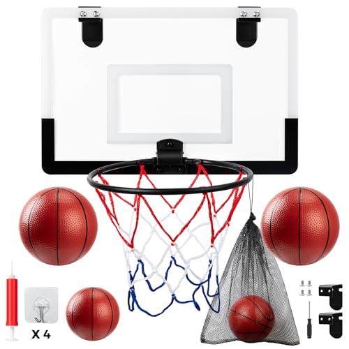 Mini Basketballkorb Set für Kinder – Komplettset mit Rückwand, 4 Bällen, Pumpe, Schaumstoffpads & Haken – Vielseitige Wand- und Türmontage für Innen und Außenbereich, Geschenk für Kinder Erwachsene von wulwun