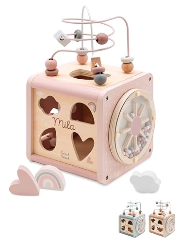 wunderwunsch® - Personalisierter Motorikwürfel Holz - Montessori Würfel - Baby Motorikspielzeug ab 1 Jahr - Baby Spielzeug 1 Jahr (rosa, mit Name) von wunderwunsch