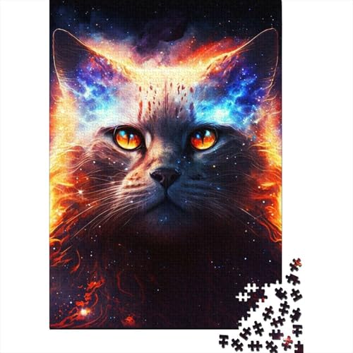 1000-teiliges Puzzle „Paint Fire Cat Face“ für Erwachsene und Jugendliche Holzbrett-Puzzle Puzzle für Sommerliebhaber 1000 Teile (75 x 50 cm) von wuzihanptpt