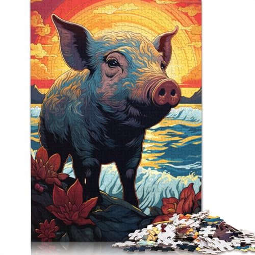 1000-teiliges Puzzle „Schwein und Sonnenuntergang am Ozean“ Puzzle für Erwachsene Holzpuzzle interessantes Puzzle zur Stressreduzierung 1000 Teile (75 x 50 cm) von wuzihanptpt