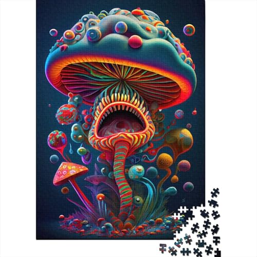 1000-teiliges Puzzle „Trippy Mushrooms“ Puzzle für Erwachsene und Jugendliche Holzbrett-Puzzle Spielzeug Denkspiel 1000 Teile (75 x 50 cm) von wuzihanptpt