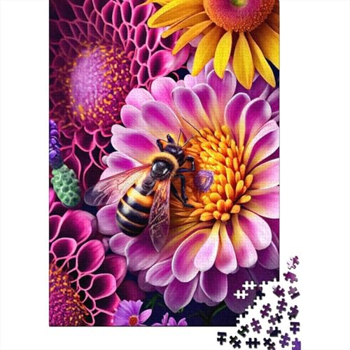 1000-teiliges Puzzle für Erwachsene Biene auf einer Blüte Puzzle für Erwachsene Holzbrett-Puzzle dekomprimierendes intellektuelles Lernspielzeug 1000 Teile (75 x 50 cm) von wuzihanptpt