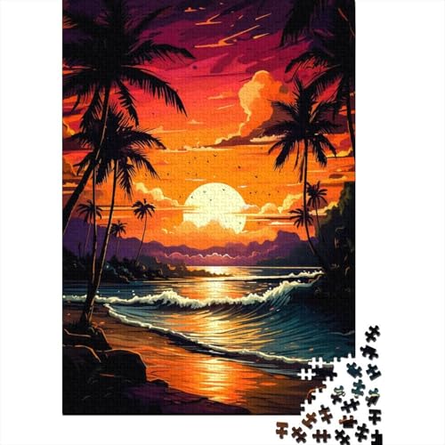 1000-teiliges Puzzle für Erwachsene Retro-Strand-Sonnenuntergang-Puzzle für Erwachsene Holzbrett-Puzzle dekomprimierendes geistiges Lernspielzeug 1000 Stück (75 x 50 cm) von wuzihanptpt