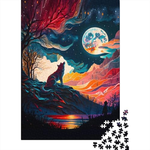 1000-teiliges Puzzle für Erwachsene Wolf Nacht Mond. Puzzles für Erwachsene Holzbrett-Puzzles Lernspiele Heimdekorations-Puzzle. 1000 Teile (75 x 50 cm) von wuzihanptpt