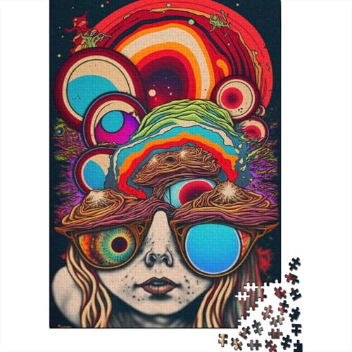 1000-teiliges Puzzle für Erwachsene und Teenager Psychedelische Gesichtskunst Puzzle für Erwachsene Holzbrettpuzzle Familienspiele 1000 Teile (75 x 50 cm) von wuzihanptpt