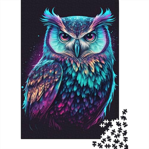 300-teiliges Puzzle Eule Neon Puzzle für Erwachsene Holzbrett-Puzzle Lernspielzeug 300 Stück (40 x 28 cm) von wuzihanptpt