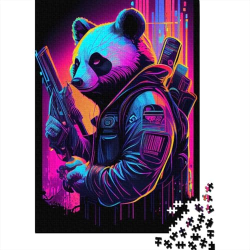 300-teiliges Puzzle Neon-Panda Puzzle für Erwachsene Holzbrett-Puzzle Lernspielzeug 300 Stück (40 x 28 cm) von wuzihanptpt