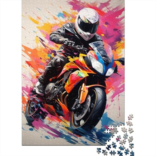 300-teiliges Puzzle farbenfrohes Motorrad-Rennfahrer-Puzzle für Erwachsene Holzpuzzle Familienpuzzlespiel 300 Teile (40 x 28 cm) von wuzihanptpt