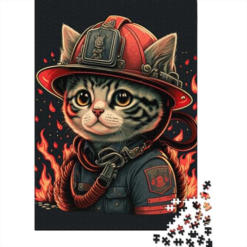 300-teiliges Puzzle für Erwachsene Katzen-Feuerwehrmann-Puzzle für Erwachsene Holzbrett-Puzzle dekomprimierendes geistiges Lernspielzeug 300 Stück (40 x 28 cm) von wuzihanptpt