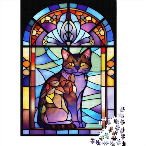 300-teiliges Puzzle für Erwachsene Katzen-Puzzle im Buntglas-Stil Holzbrett-Puzzle dekomprimierendes geistiges Lernspielzeug 300 Stück (40 x 28 cm) von wuzihanptpt