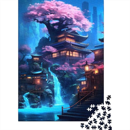 300-teiliges Puzzle für Erwachsene Neon-Wasserfall-Tempel Puzzles für Erwachsene Holzbrett-Puzzles Lernspiele Heimdekorations-Puzzle. 300 Teile (40 x 28 cm) von wuzihanptpt