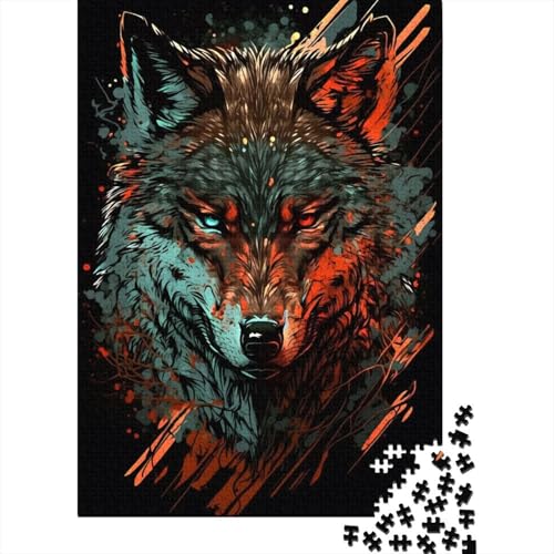 300-teiliges Puzzle für Erwachsene abstraktes Wolfsporträt Puzzles für Erwachsene und Jugendliche Holzpuzzle Spielzeug Denkspiel 300 Teile (40 x 28 cm) von wuzihanptpt