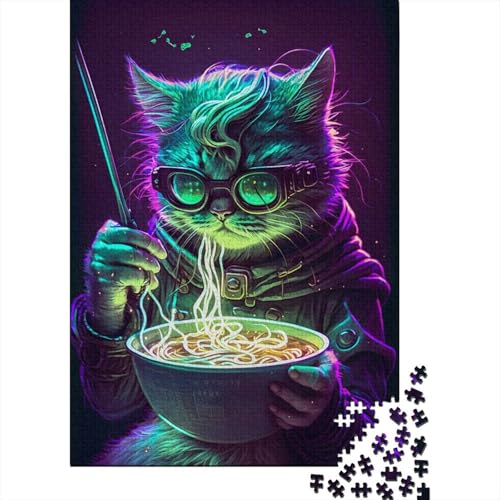 500-teiliges Puzzle „Katze isst Nudeln“ Puzzle ohne Holzplatten Lernspiel für Erwachsene und Teenager 500 Teile (52 x 38 cm) von wuzihanptpt