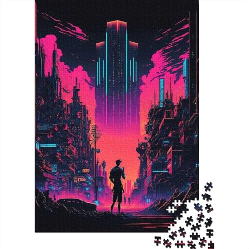 500-teiliges Puzzle „Neon Cities“ Puzzles für Erwachsene und Jugendliche Holzbrett-Puzzles Spielzeug Denkspiel 500 Teile (52 x 38 cm) von wuzihanptpt