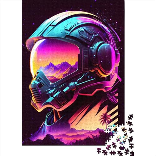 500-teiliges Puzzle für Erwachsene Synthwave-Helm Puzzles für Erwachsene und Jugendliche Holzpuzzle Spielzeug Denkspiel 500 Teile (52 x 38 cm) von wuzihanptpt