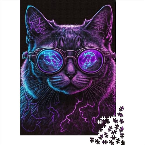 500-teiliges Puzzle künstlerisches Katzen-Funk-Puzzle Holzpuzzle Familiendekoration 500 Teile (52 x 38 cm) von wuzihanptpt