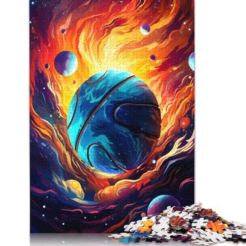 Lustiges Puzzle für Erwachsene 1000 Teile Basketball umgeben von Planeten Puzzles für Holzpuzzles pädagogisches Spielzeug zum Stressabbau Puzzle 1000 Teile (75 x 50 cm) von wuzihanptpt