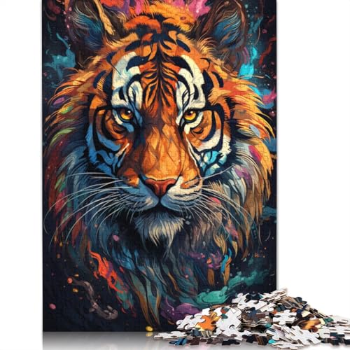 Lustiges Puzzle für Erwachsene 1000 Teile Gemälde eines bunten Tigers Puzzles für Papierpuzzles pädagogisches Spielzeug zum Stressabbau Puzzle 1000 Teile (38 x 26 cm) von wuzihanptpt