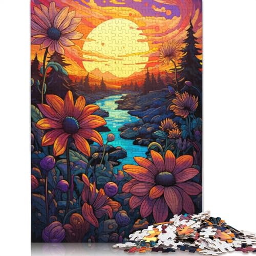 Lustiges Puzzle für Erwachsene 1000 Teile Sonnenblumen unter Sonnenuntergang Puzzles für Holzpuzzles pädagogisches Stressabbau-Spielzeug Puzzle 1000 Teile (75 x 50 cm) von wuzihanptpt