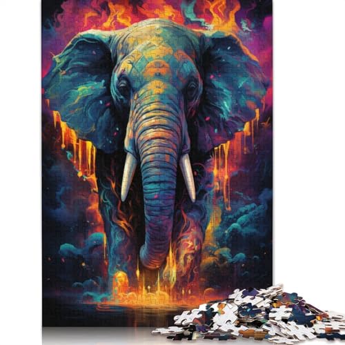 Lustiges Puzzle für Erwachsene 1000 Teile farbenfrohe Psychedelie der Elefanten Puzzles für Holzpuzzles pädagogisches Spielzeug zum Stressabbau Puzzle 1000 Teile (75 x 50 cm) von wuzihanptpt