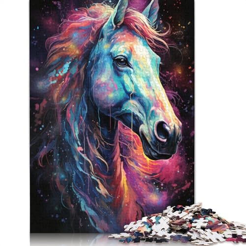 Lustiges Puzzle für Erwachsene mit 1000 Teilen. Die farbenfrohe Psychedelia der Galaxie. Pferdepuzzle für Papierpuzzles. Pädagogisches Spielzeug zum Stressabbau. Puzzle 1000 Teile (38 x 26 cm) von wuzihanptpt