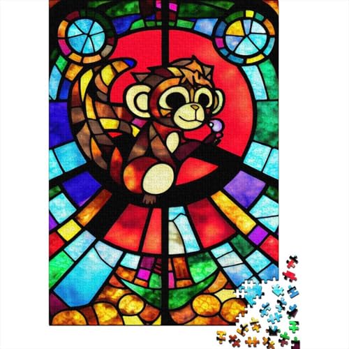 Puzzle „Affe“ im Buntglas-Stil 1000 Teile Puzzle für Erwachsene und Jugendliche Holzbrett-Puzzle tolles Geschenk für Erwachsene 1000 Teile (75 x 50 cm) von wuzihanptpt