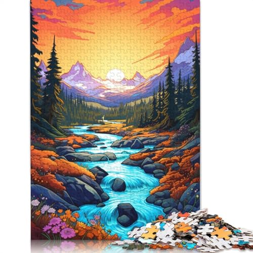 Puzzle 1000 Teile Berge und Wildblumen bei Sonnenuntergang Puzzle für Erwachsene Holzpuzzle Heimdekoration 1000 Teile (75 x 50 cm) von wuzihanptpt