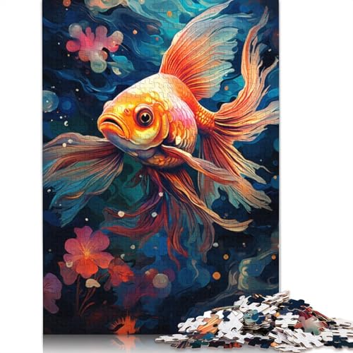 Puzzle 1000 Teile Bunter Psychedelischer Goldfisch im Sternenhimmel Puzzle für Erwachsene Holzpuzzle Familienspiele Weihnachtsgeburtstagsgeschenke 1000 Teile (75 x 50 cm) von wuzihanptpt